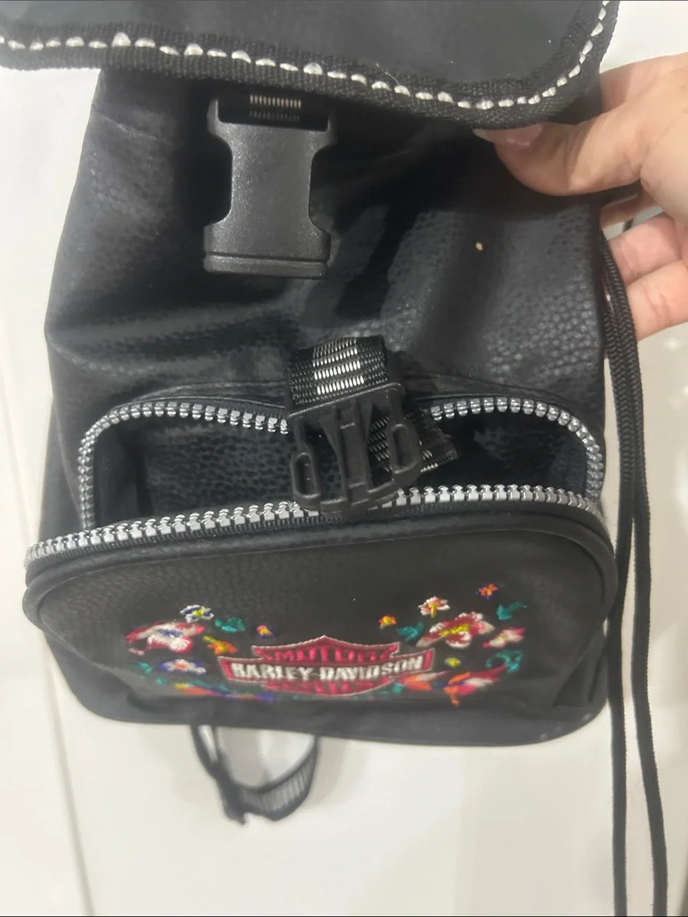 Harley-Davidson Black Mini Backpack with Multicolor Floral Embroidery